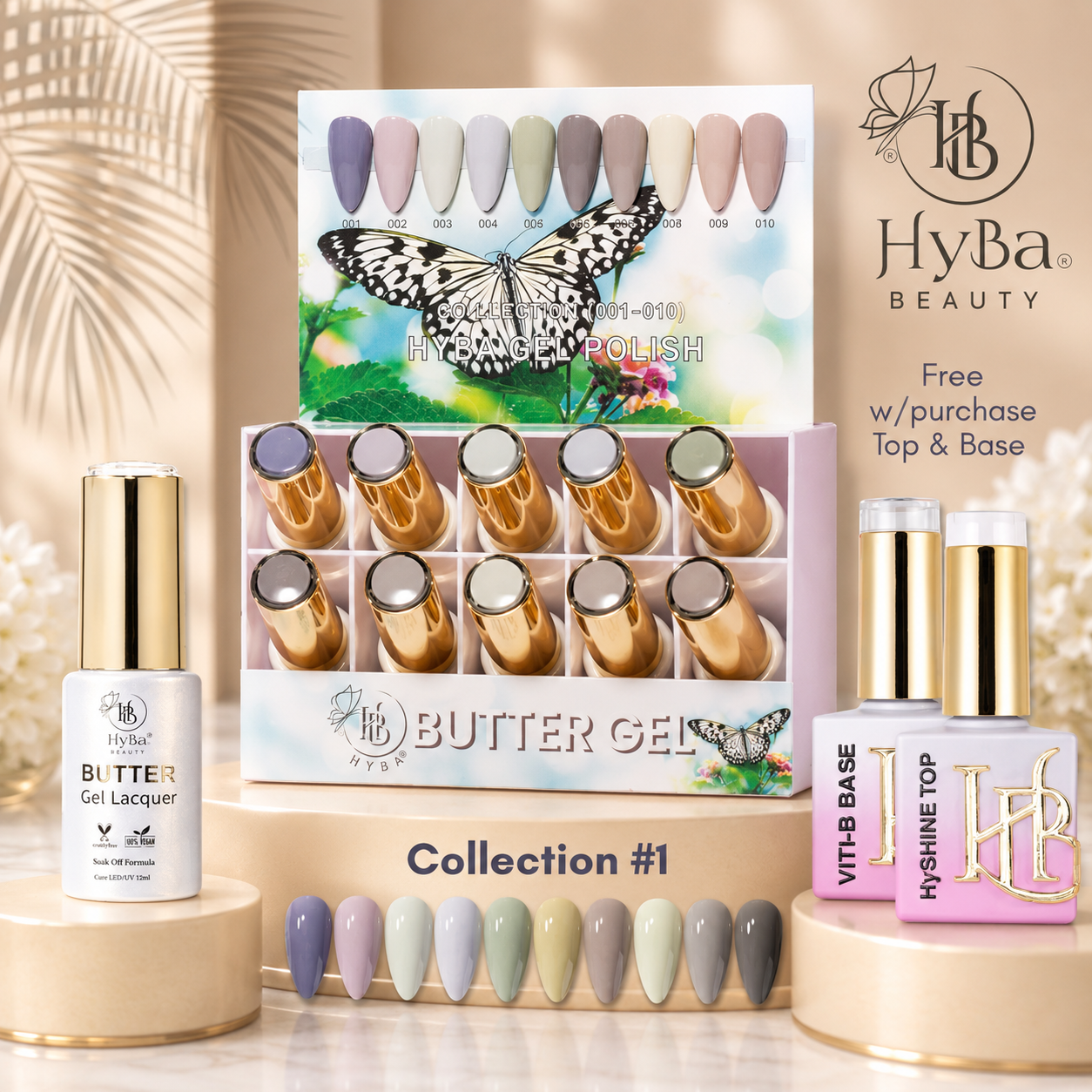 Butter Gel Polish Series Collection 1 (Colors #001-#010) - Free Top & Base