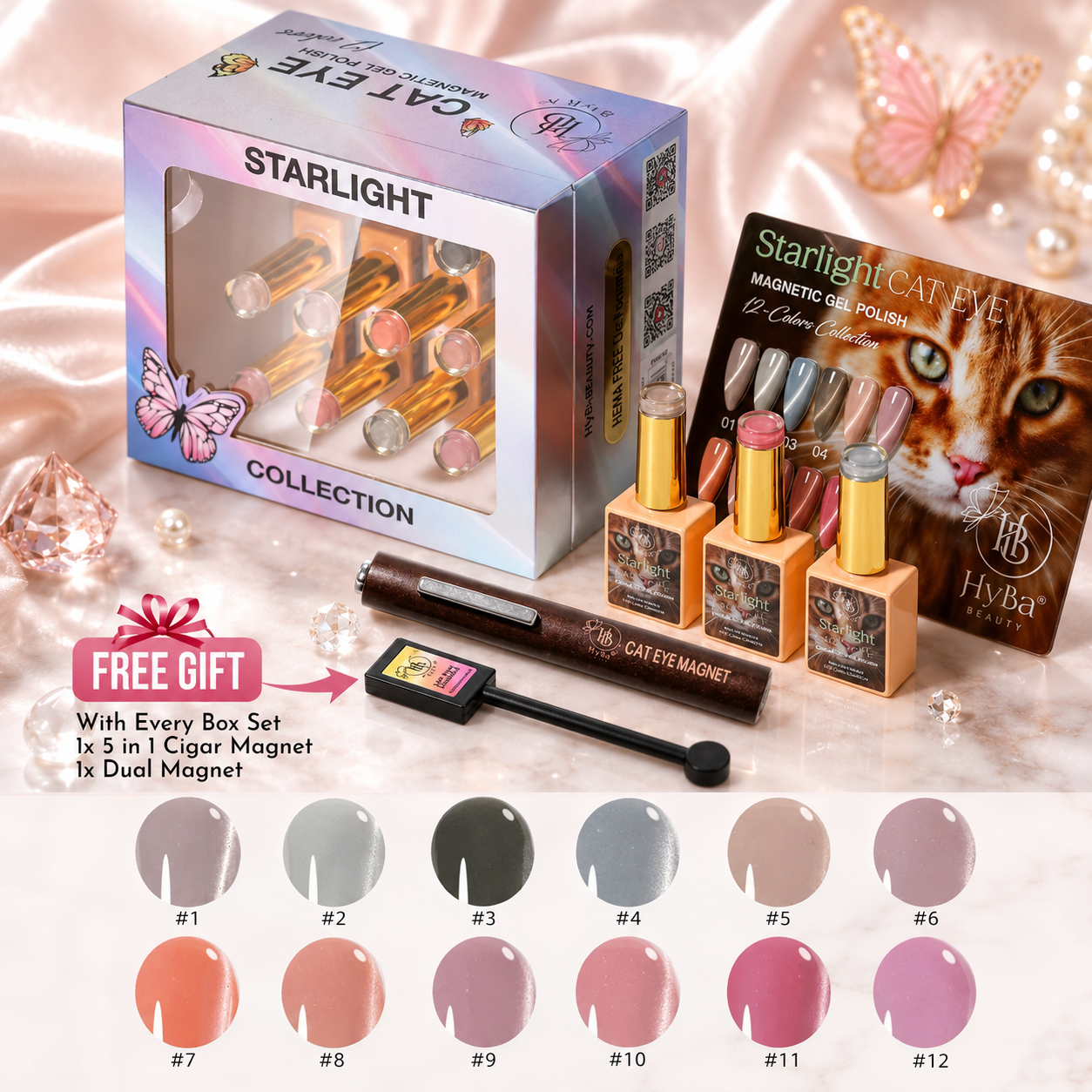 Starlight Cat Eye Collection #1 - Magnetic Gel Polish - Box Set (SL01-SL12) - 12 Colors
